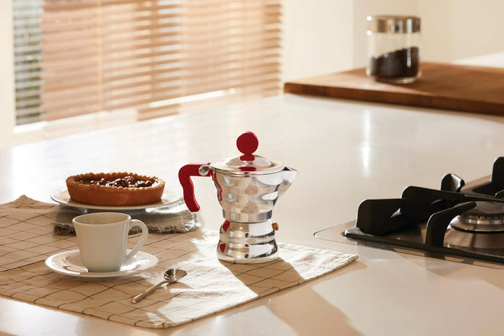 Alessi, Design Espressokocher, Gehäuse aus Aluminium, Griff und Knopf aus thermoplastischem Harz, 1
