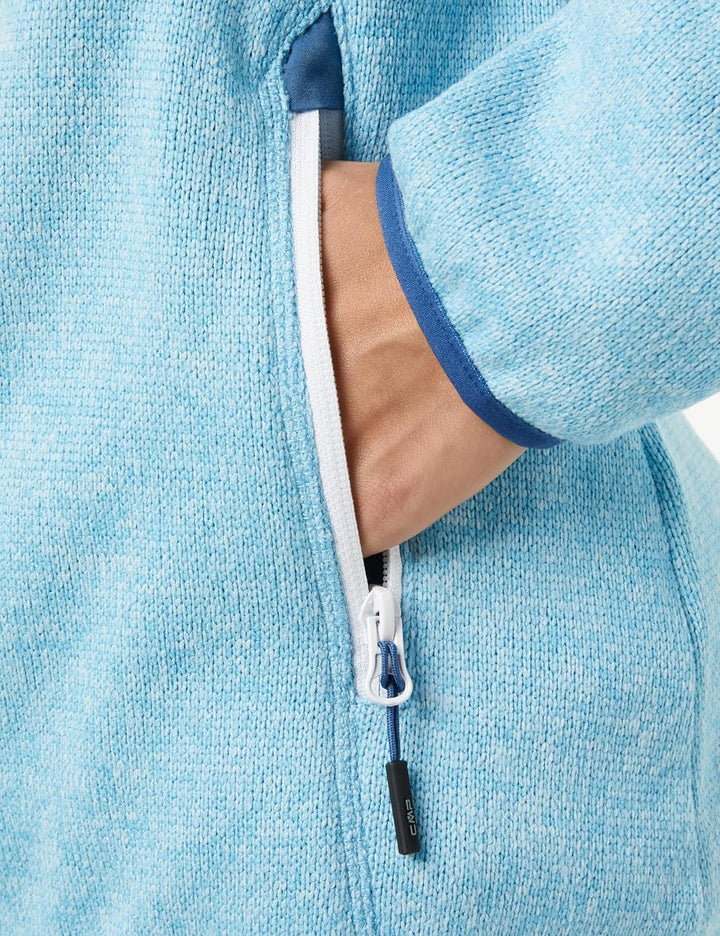 CMP Damen Damen-knit-tech-jacke mit Fester Kapuze WOMAN JACKET FIX HOOD D34 Himmelblaues Staubblau,
