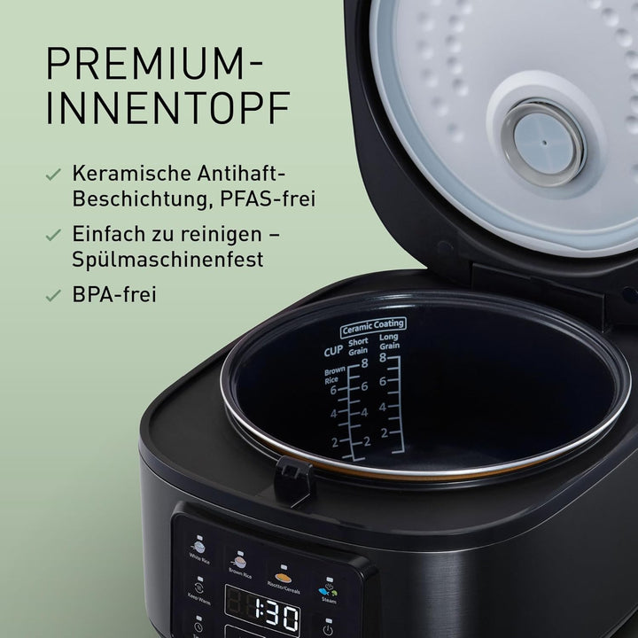 Panasonic SR-DA152KXE Automatischer Reiskocher mit Dampfgarer, Fuzzy-Logik, Wasserverhältnisanzeige,