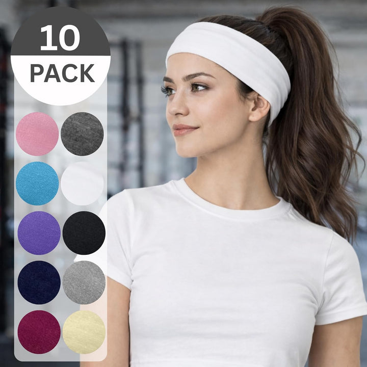 Styla Hair 10 Pack Yoga Stirnbänder - elastische Baumwolle Multifunktionssport-Kopfbänder dehnbare P