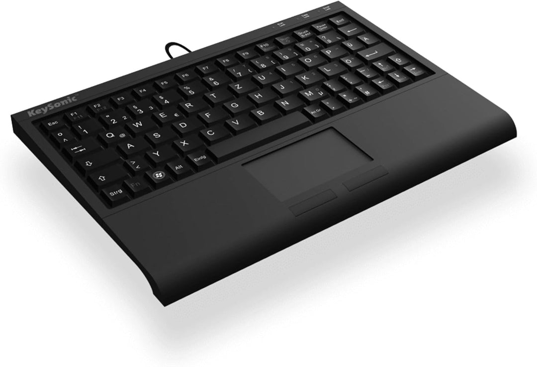 KeySonic Extra Mini Tastatur mit Touchpad, USB Kabel (2 m), voller Tastenumfang, SoftSkin, Schwarz S