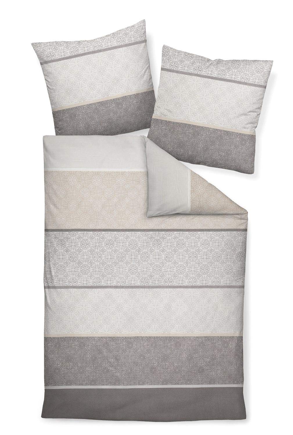 Janine 65016 Feinbiber Bettwäsche Davos 135x200 cm + 80x80 cm Silber-Sand 135 cm x 200 cm, 135 cm x
