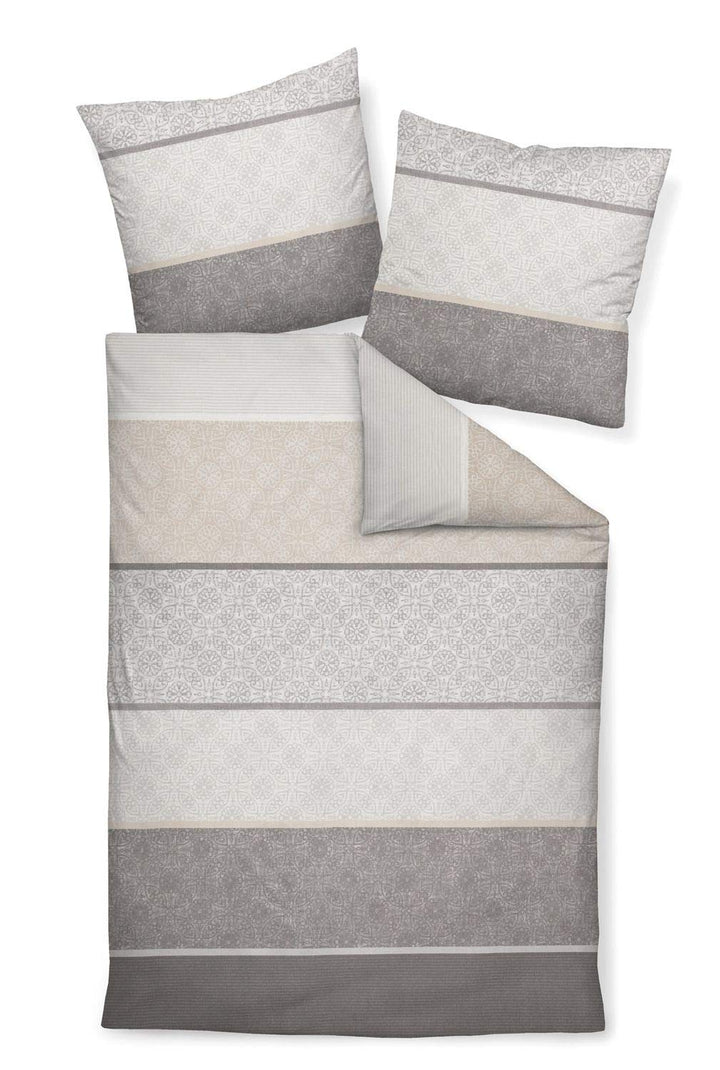 Janine 65016 Feinbiber Bettwäsche Davos 135x200 cm + 80x80 cm Silber-Sand 135 cm x 200 cm, 135 cm x