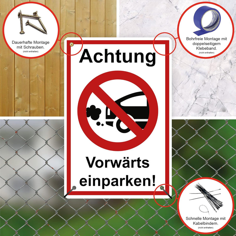 5 Stück Achtung vorwärts einparken Schild 20 x 30 cm aus stabiler PVC Hartschaumplatte 3mm mit UV-Sc