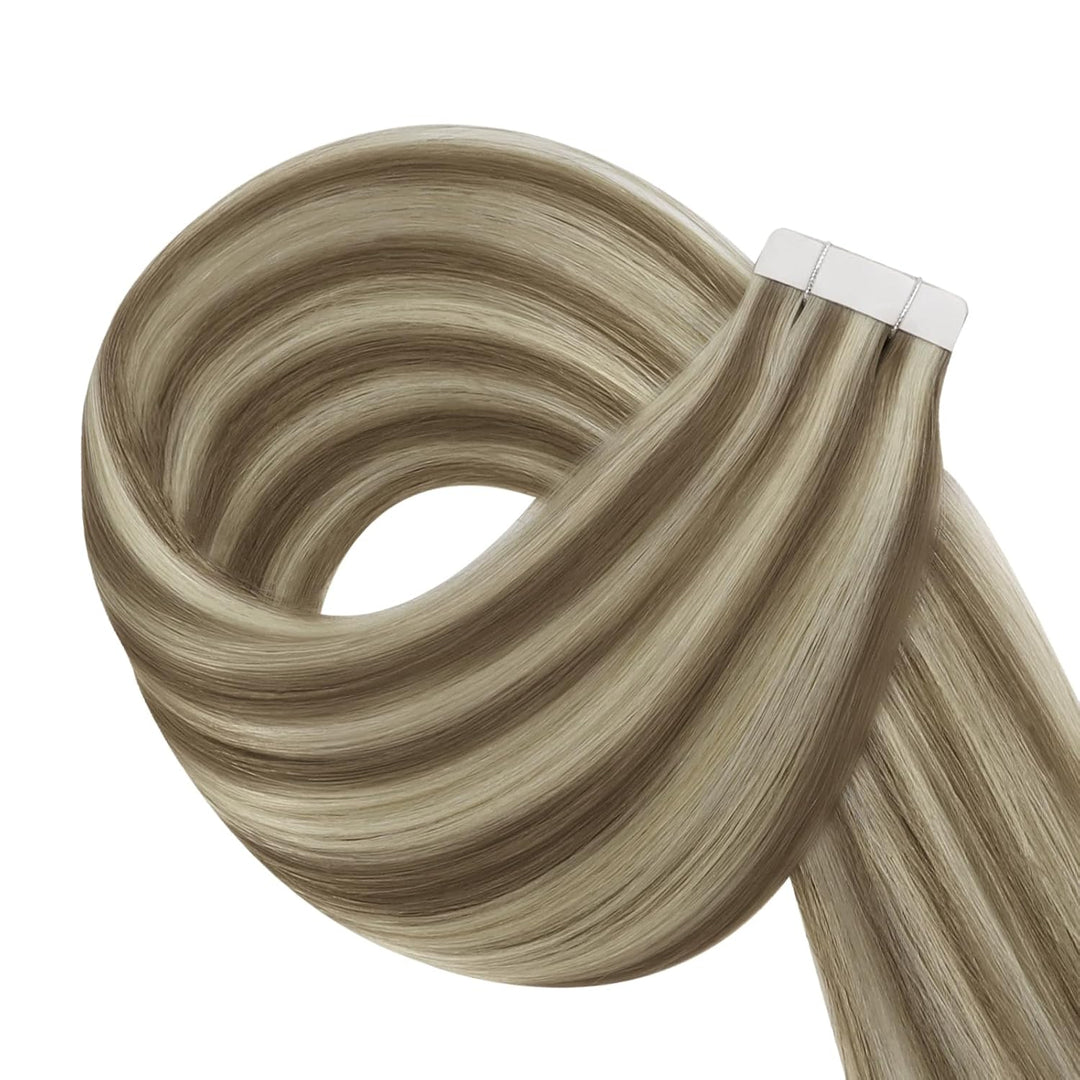 YoungSee Echthaar Extensions Tape Hellbraun 60 cm Tape in Extensions Echthaar Braun Blond Tape in Ex