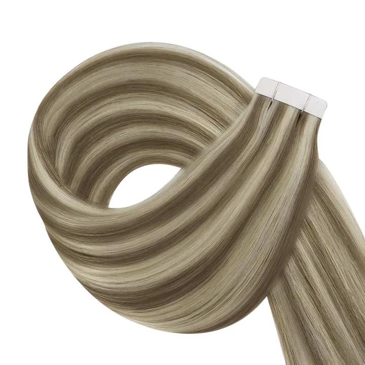 YoungSee Echthaar Extensions Tape Hellbraun 60 cm Tape in Extensions Echthaar Braun Blond Tape in Ex