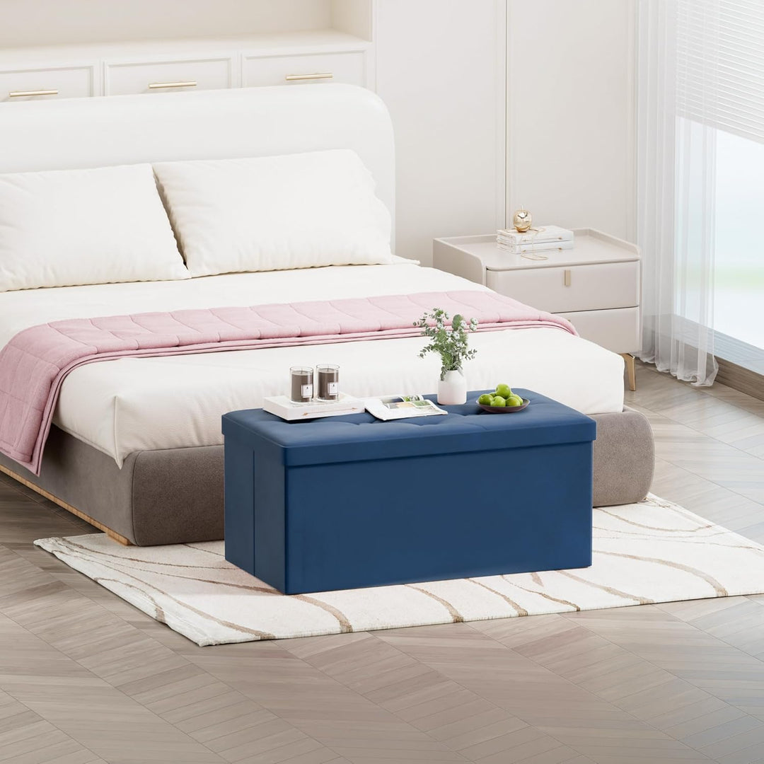BRIAN & DANY Sitzbank mit Stauraum, Faltbar Sitzhocker Truhen Aufbewahrungsbox aus Samt, 76 x 38 x 3