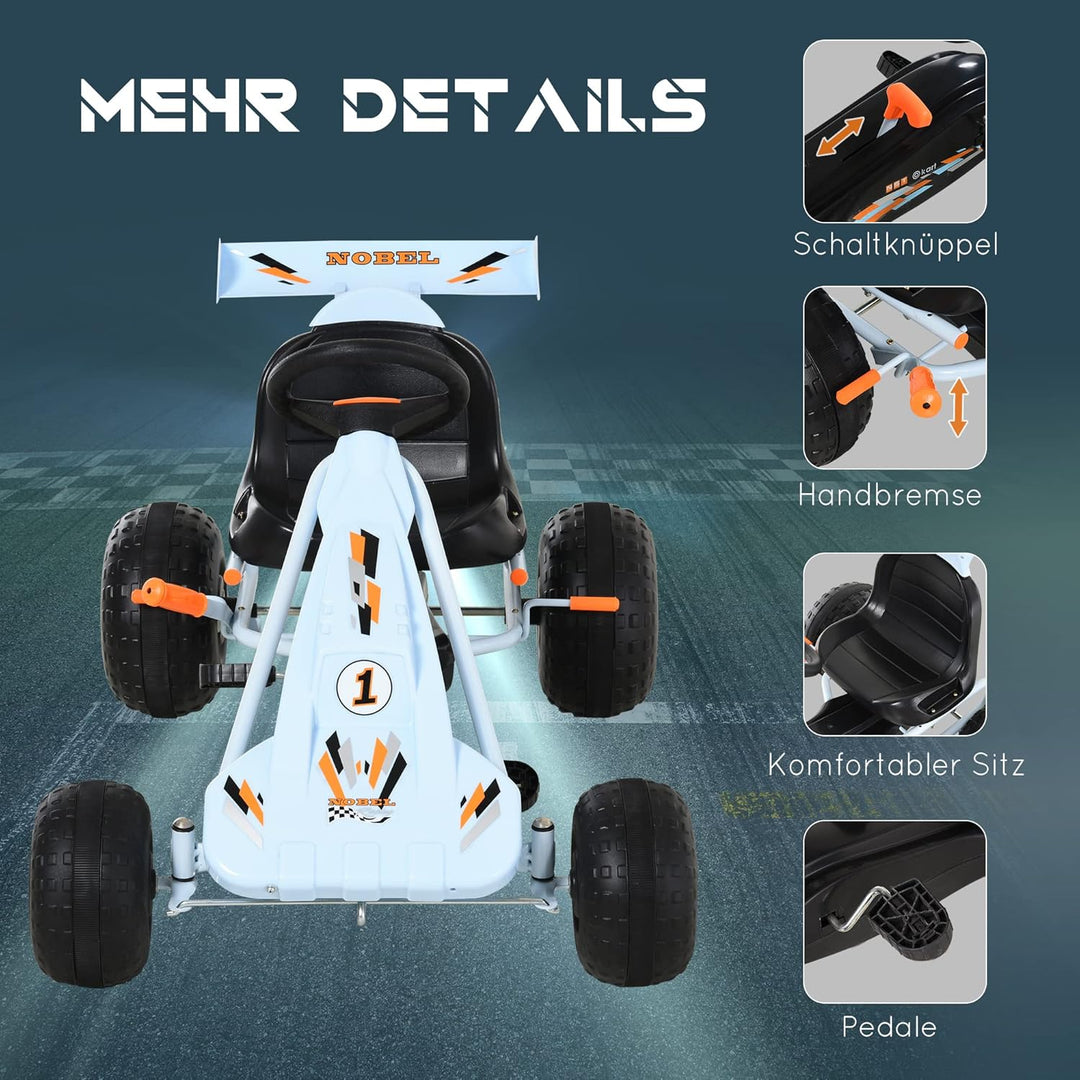 HOMCOM Gokart Tretauto mit Handbremse, verstellbarem Sitz, Pedal, Vor- und Rückwärtsgang, Kettcar Tr