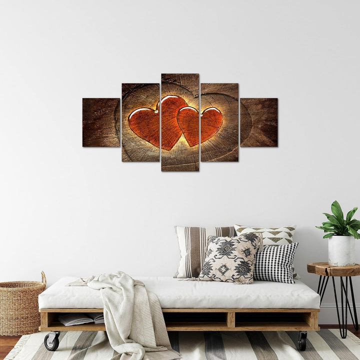 Runa Art Bild Wohnzimmer Schlafzimmer Herzen Holz 5 Teilig Abstrakt Braun Rot Wandbilder auf Vlies L