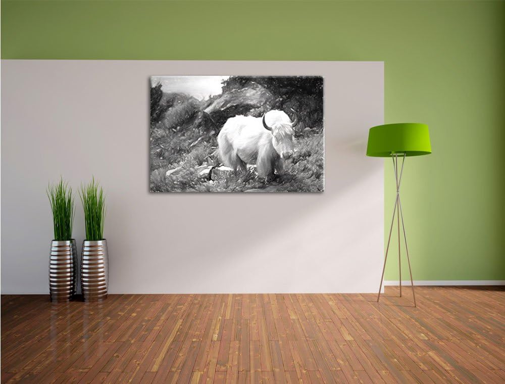 Pixxprint Schönes Yak Himalaya Kunst als Leinwandbild/Grösse: 100x70 cm/Wandbild/Kunstdruck/fertig b