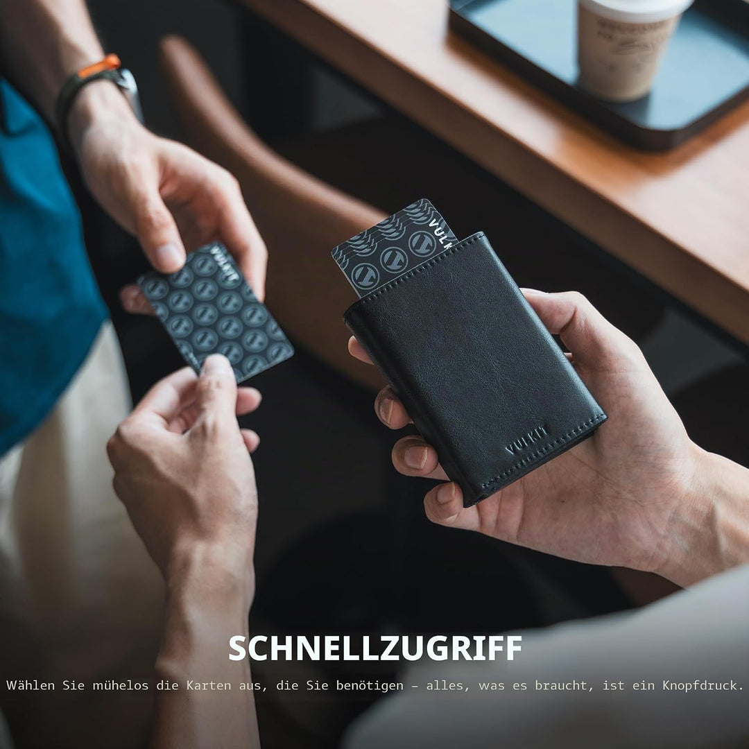 VULKIT Kreditkartenetui RFID-blockierende Pop-Up-Kartentasche aus Echtem Leder mit Geldscheinfach, A