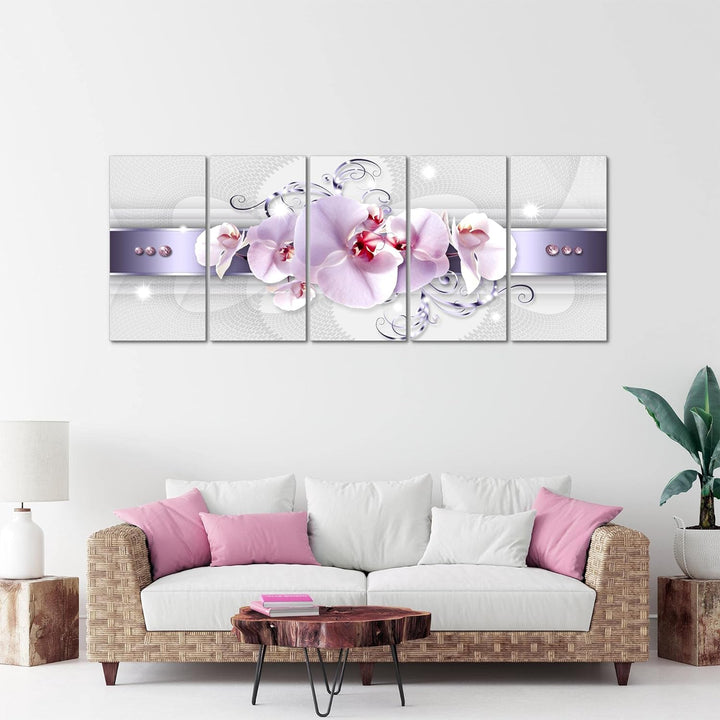 Runa Art Wandbild XXL Blumen Orchidee Wohnzimmer Schlafzimmer 200 x 80 cm Grau Violett 5 Teilig - Ma