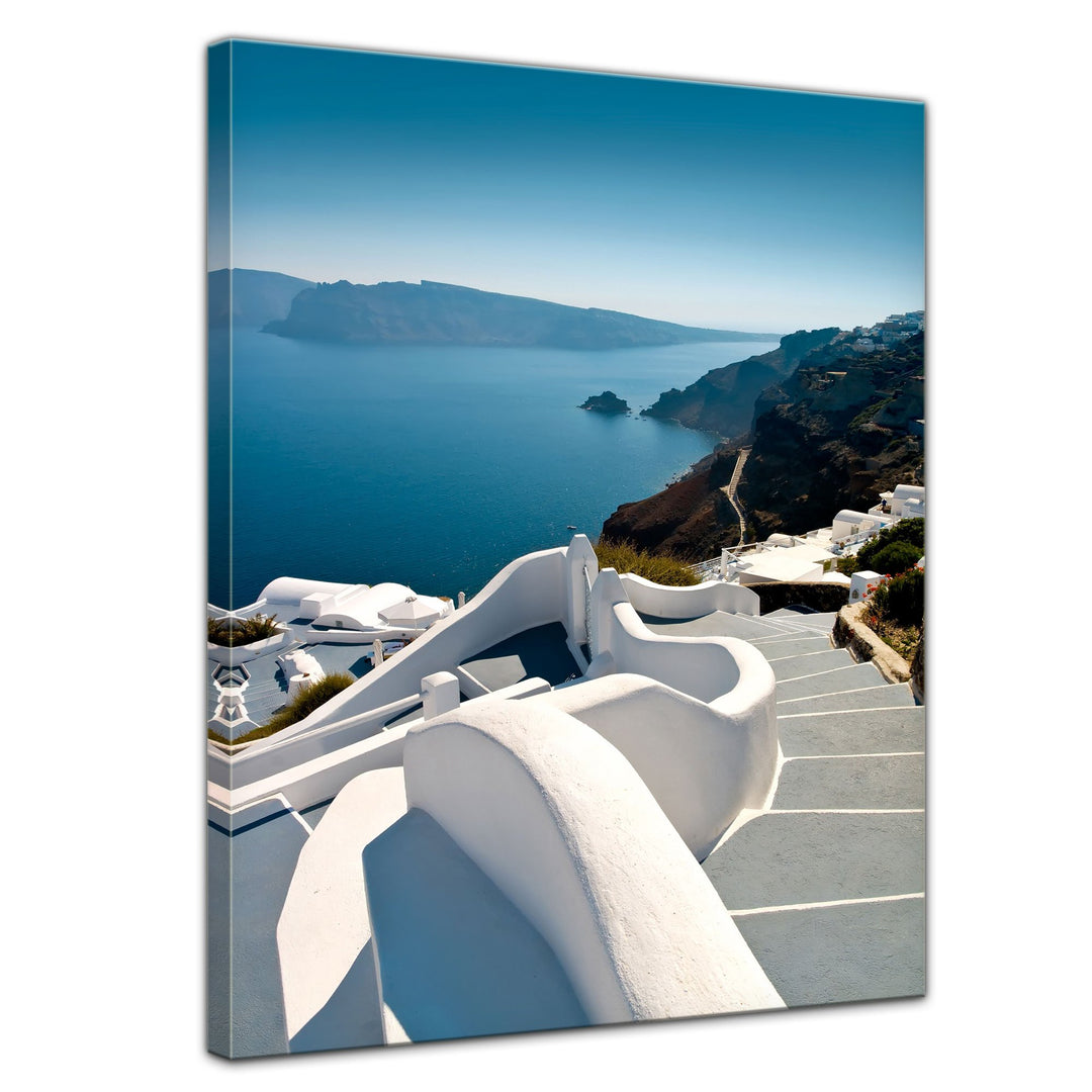 Bilderdepot24 Bild auf Leinwand | Santorini Treppe - Griechenland in 50x70 cm als Wandbild | Wand-de