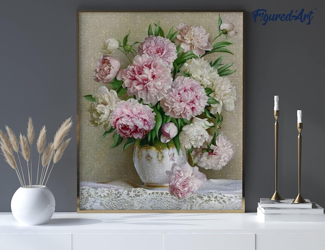 Figured'Art Diamond Painting Erwachsene 40x50cm Ganze Leinwand gerollt Pfingstrosen Blumenstrauss 5D