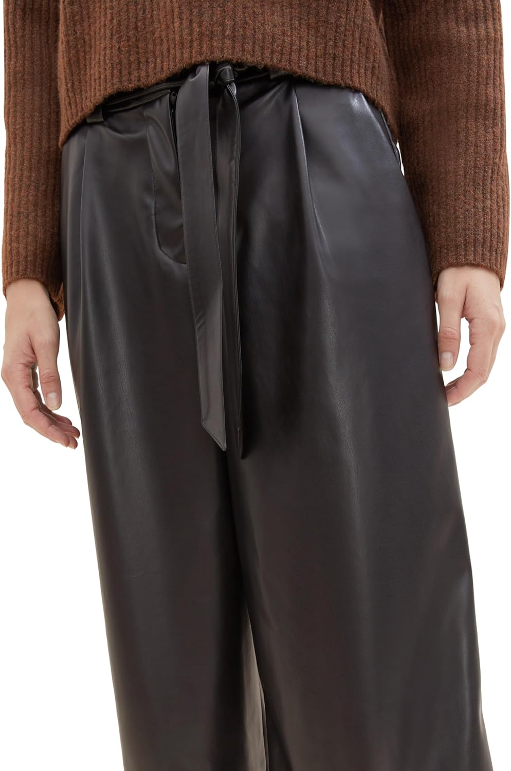TOM TAILOR Damen Fake-Leder Culotte Hose mit Gürtel 44W / 28L 14482 - Deep Black, 44W / 28L 14482 -