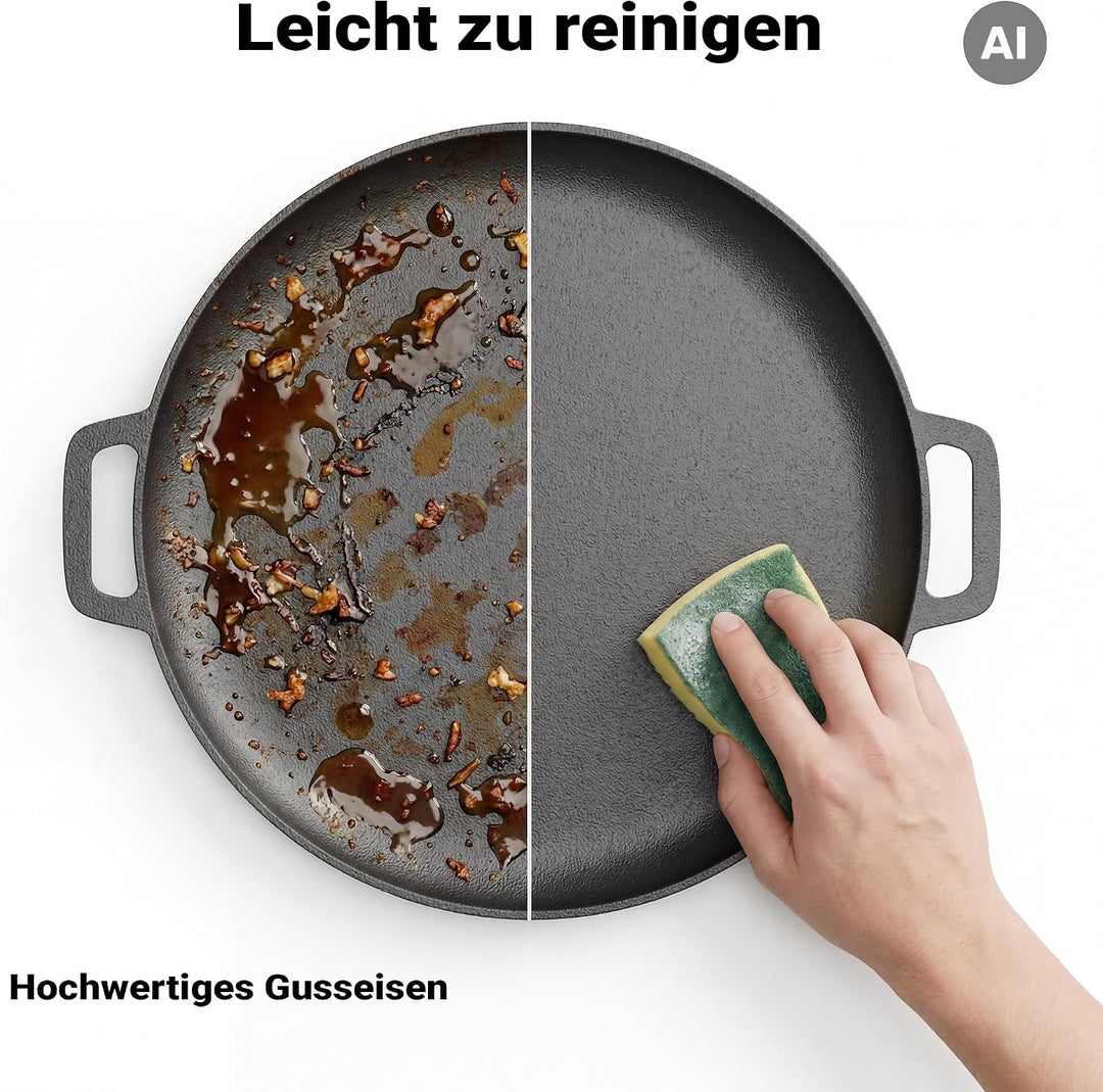 Wiltec Feuerpfanne aus Gusseisen Ø34,5cm geeignet für alle Herdarten, auch für Outdoor-Küche, Antiha