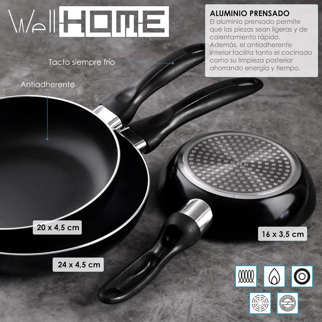 WELL HOME MOBILIARIO & DECORACIÓN Pfannenset 3-teilig 16/20/24 Aluminium gepresst