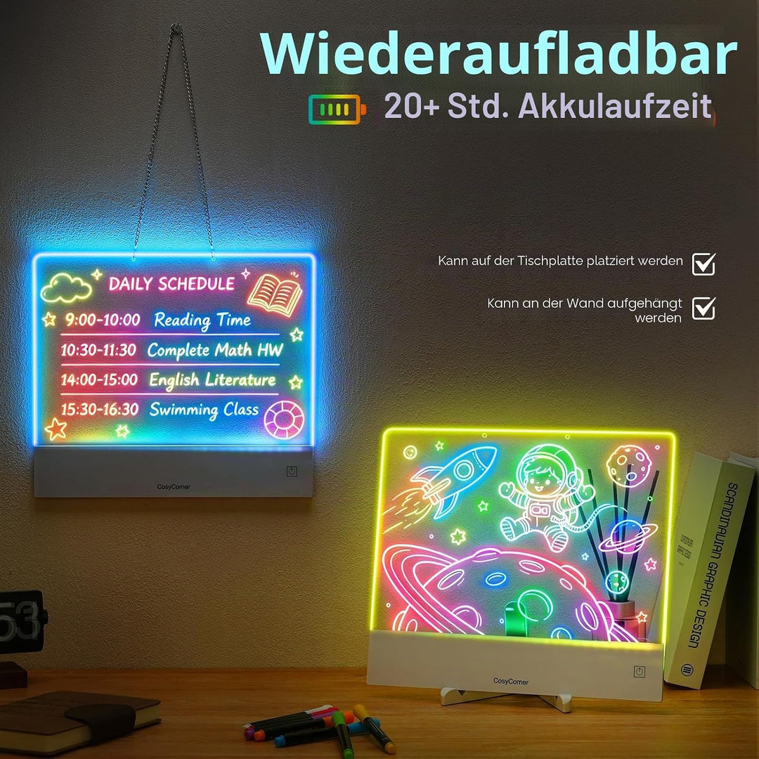 LED-Zeichenbrett für Kinder – Doodle Glow Notiztafel mit Farben, wiederaufladbares Acryl trocken abw