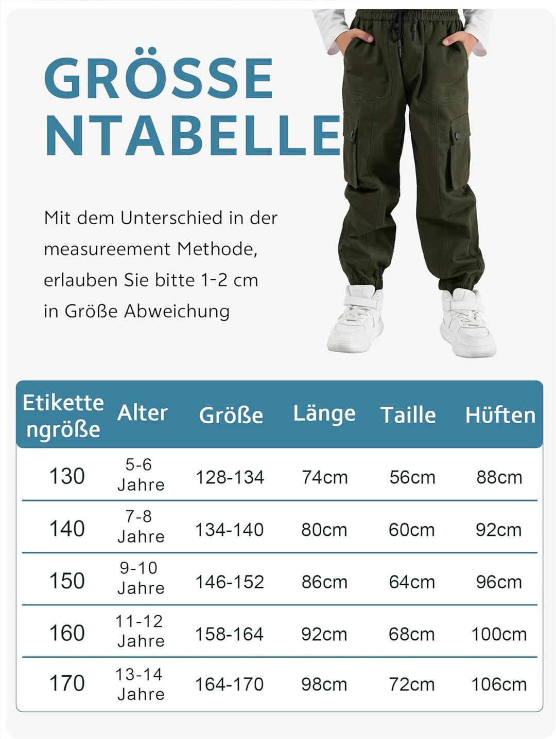 NATUST Kinder Cargo Hose 150 Armeegrün, 150 Armeegrün