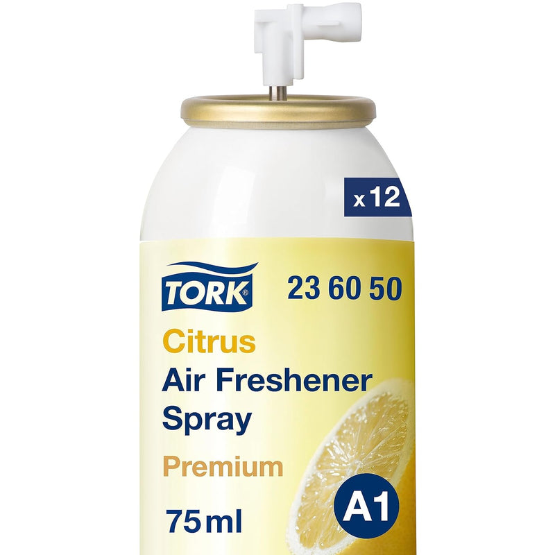 Tork Lufterfrischer Spray mit Zitrusduft A1, Flexible Einstellung, 12 Nachfüllungen, 236050 75 ml (1