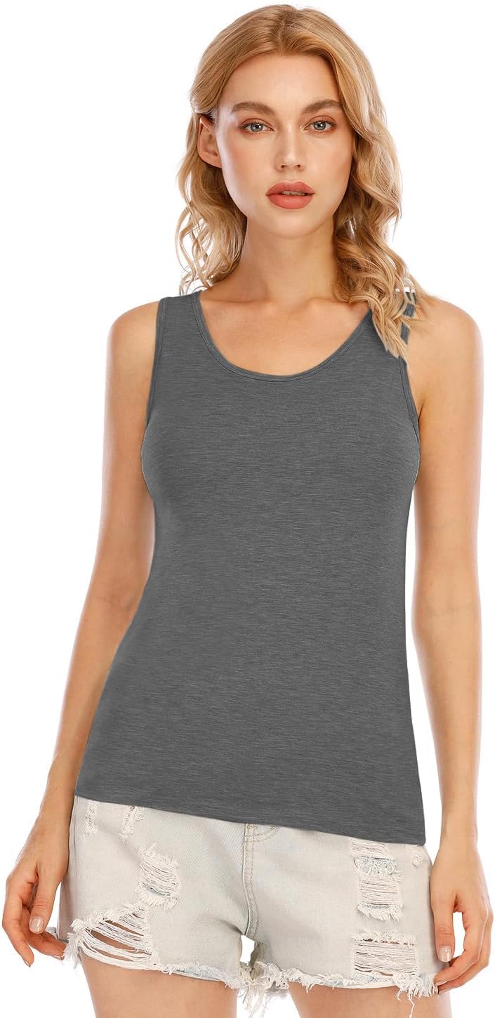 Knuffnee Damen Stretch Unterhemd Basic Tank Tops Workout Unterhemden Tops 4er Pack S Schwarz/Weiss/D