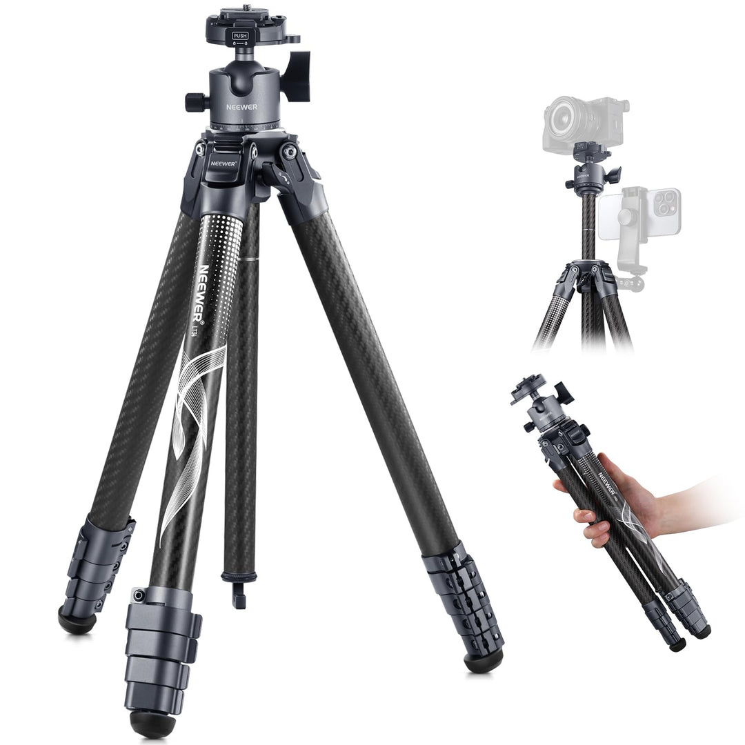 NEEWER LITETRIP 62" Kamera Reisestativ, tragbarer Ständer aus Carbonfaser mit abnehmbarem ±15° Nivel