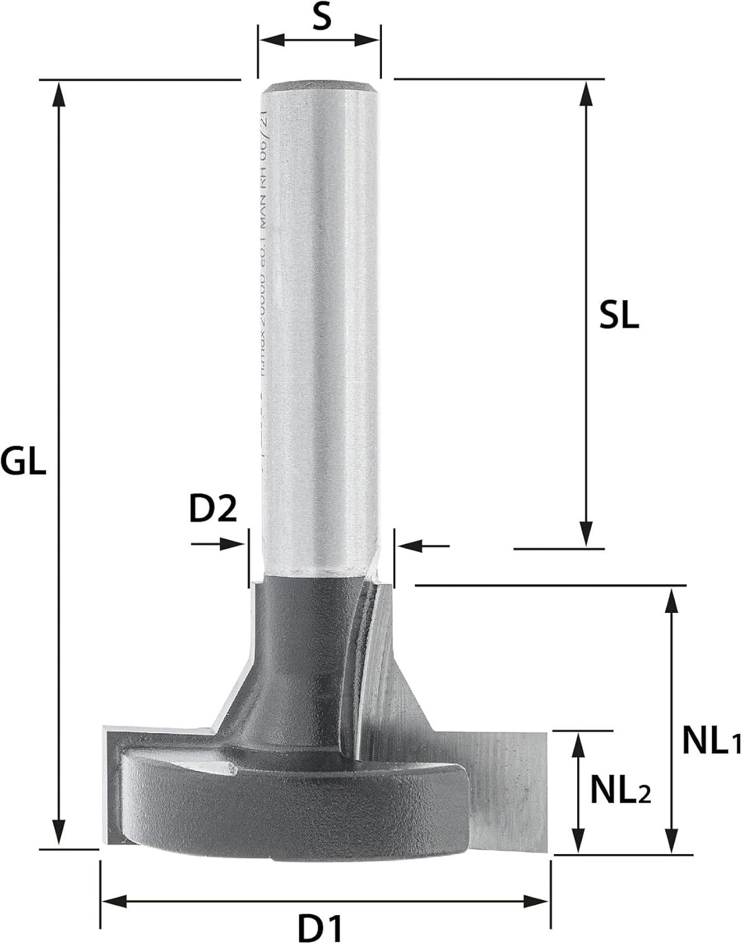 ENT 17830 T-Nutfräser für Regalsysteme HW, Schaft (S) 8 mm, Durchmesser (D1) 30 mm, (NL2) 8 mm, mit