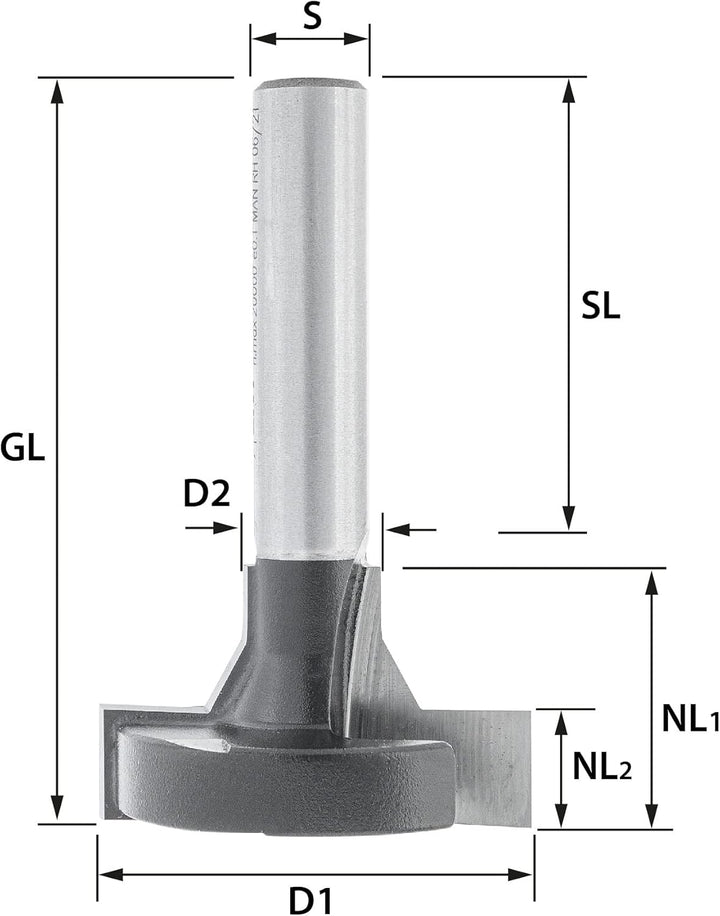 ENT 17830 T-Nutfräser für Regalsysteme HW, Schaft (S) 8 mm, Durchmesser (D1) 30 mm, (NL2) 8 mm, mit