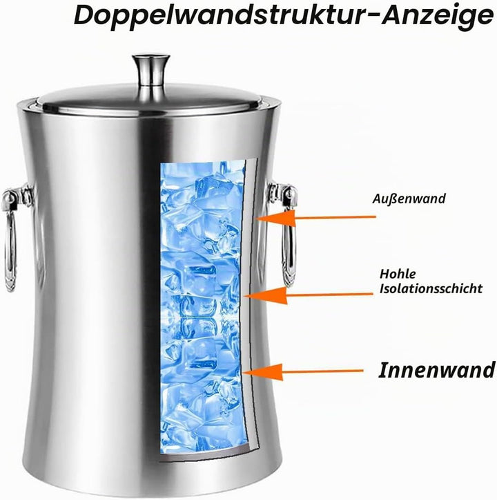 Eiseimer mit Deckel und zange Premium Eiskübel als Eiswürfelbehälter Ice Bucket,Eiskübel-Set, 3 l, d