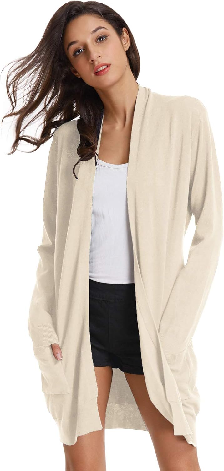 GRACE KARIN Damen Langarm Offene Strickjacke Lang Strickmantel Casual High Stretchy Cardigan mit Tas