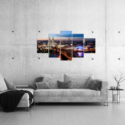 Runa Art Bild Wohnzimmer Schlafzimmer Köln 5 Teilig Stadt Panorama Blau Wandbilder auf Vlies Leinwan