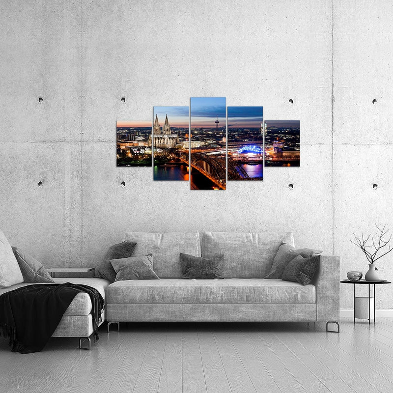 Runa Art Bild Wohnzimmer Schlafzimmer Köln 5 Teilig Stadt Panorama Blau Wandbilder auf Vlies Leinwan