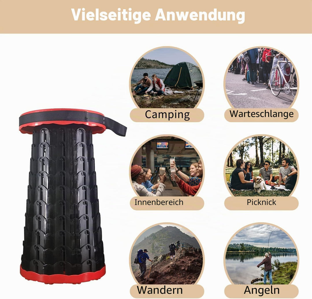 Teleskopischer Tragbarer Klapphocker Faltbarer, Rot Outdoor Campinghocker Hocker Belastung 397 Lbs f
