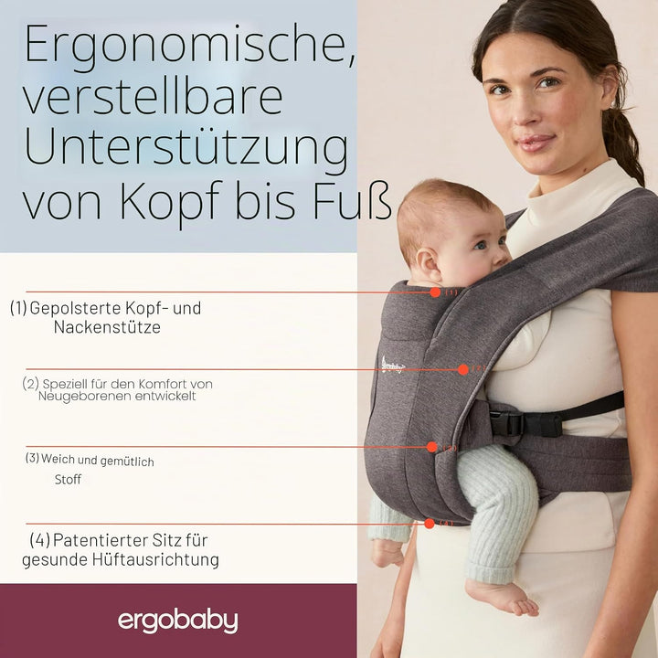 Ergobaby Babytrage für Neugeborene ab Geburt Extra Weich, Embrace Bauchtrage Baby-Tragetasche Ergono