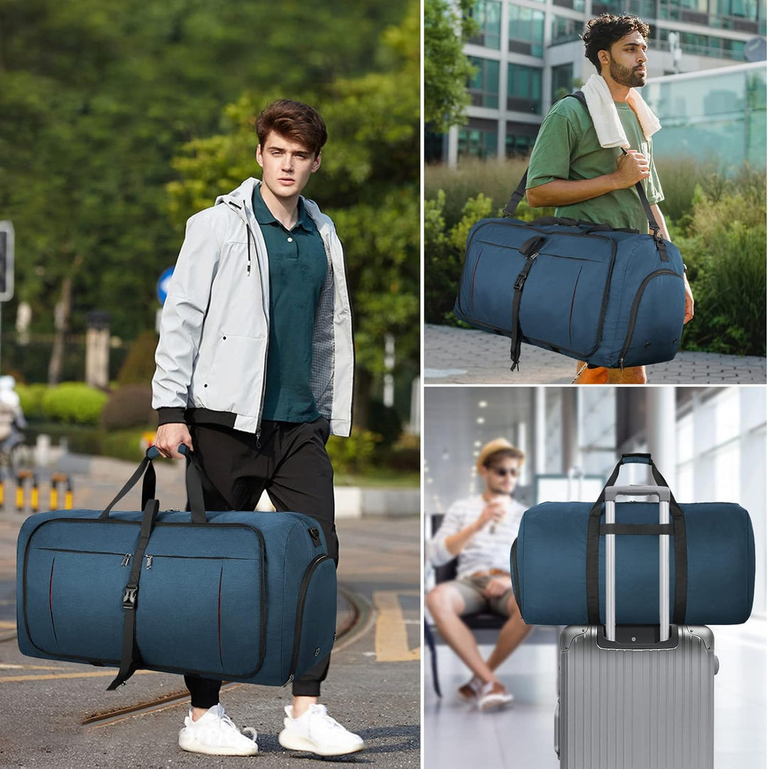 NUBILY Faltbare Reisetasche Gross 65L Sporttasche Herren Damen mit Schuhfach Leichter Reisetaschen W