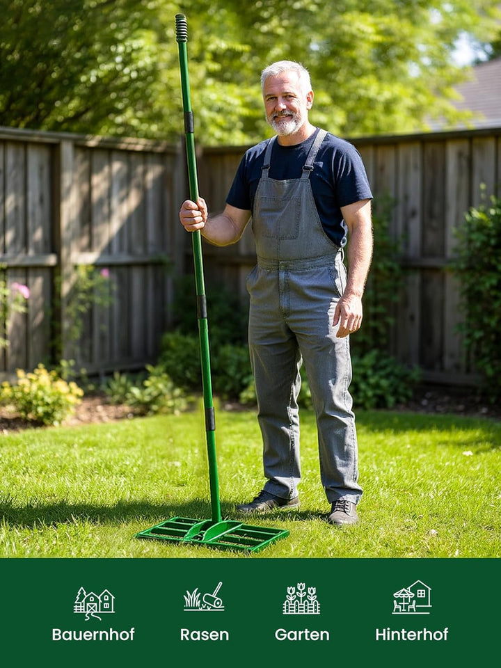 Lawn Levelling Rake 75 x 25 x 190cm, Rasenrechen Garden Grass Squeegee Sand Rakel Tool Scarifier wit