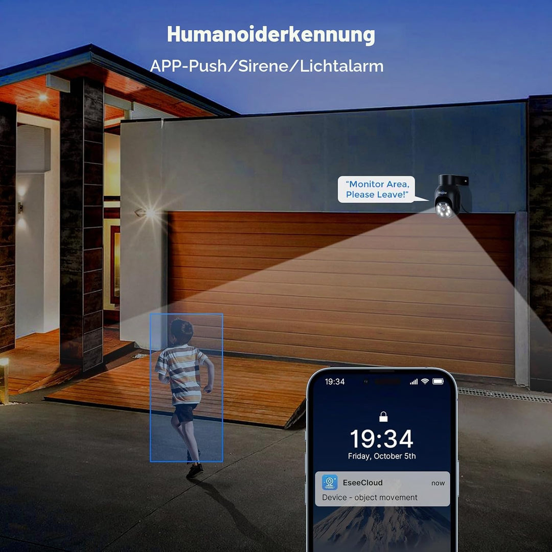 Hiseeu 5 MP Überwachungskamera Aussen-WLAN mit automatischer Verfolgung, 350°/90° schwenkbar, Farbna
