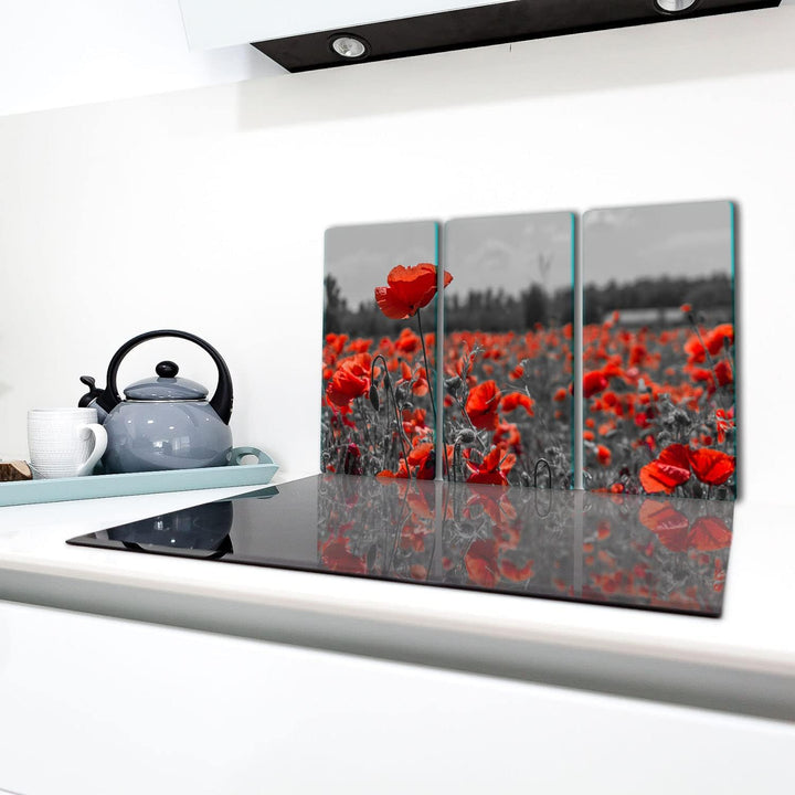 TMK ArtDeko Herdabdeckplatte 3 Teilig 3x30x52 cm - Spritzschutz Herdabdeckung – Herdschutz aus Siche