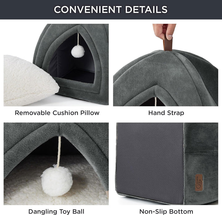 BEDSURE Katzenhöhle grosse Katzen Dunkelgrau - Faltbare Katzenbett mit waschbaren Kissen, Katzenzelt