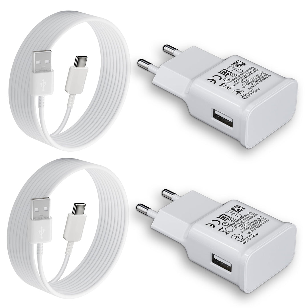 2er-Pack Ladegerät mit 2m Ladekabel USB Typ-C für Samsung Galaxy S21 S20 S10 S9 S8 A13 A14 A15 A20 A