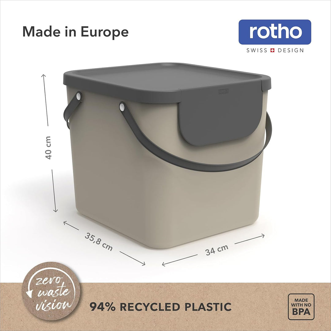 Rotho Albula Mülltrennungssystem 40l für die Küche, Kunststoff (PP), beige/anthrazit Cappuccino/Anth