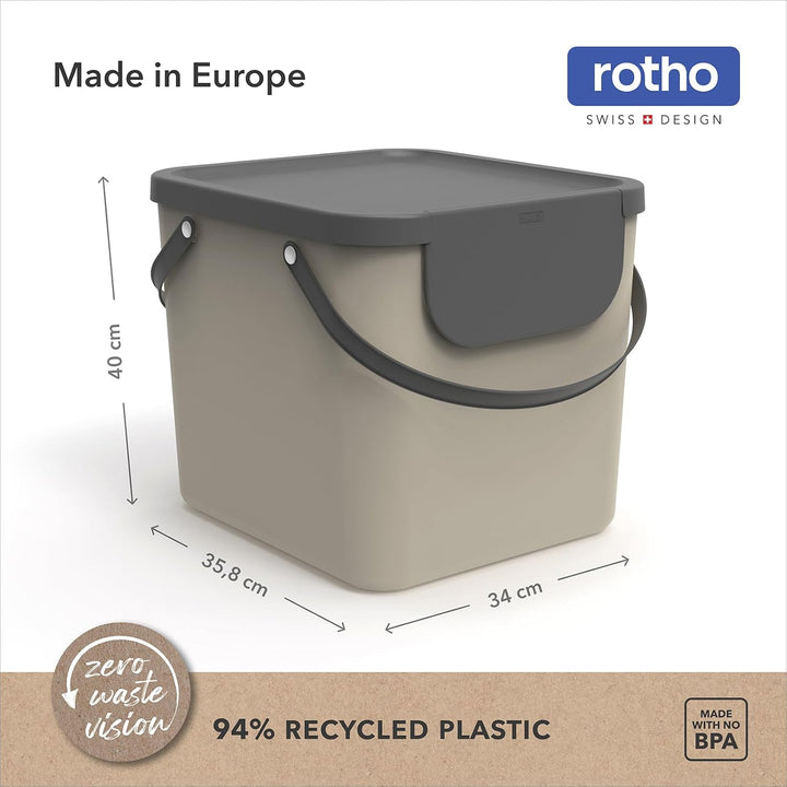 Rotho Albula Mülltrennungssystem 40l für die Küche, Kunststoff (PP), beige/anthrazit Cappuccino/Anth