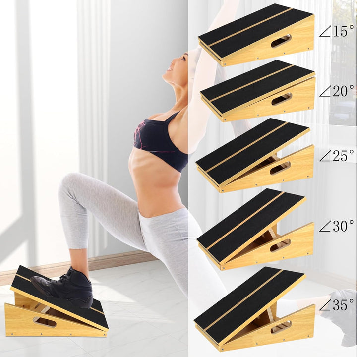 Wooden Inclined Board, Adjustable Tilt Board and Calf Extender, Stretch Board - Extra Side Handle De
