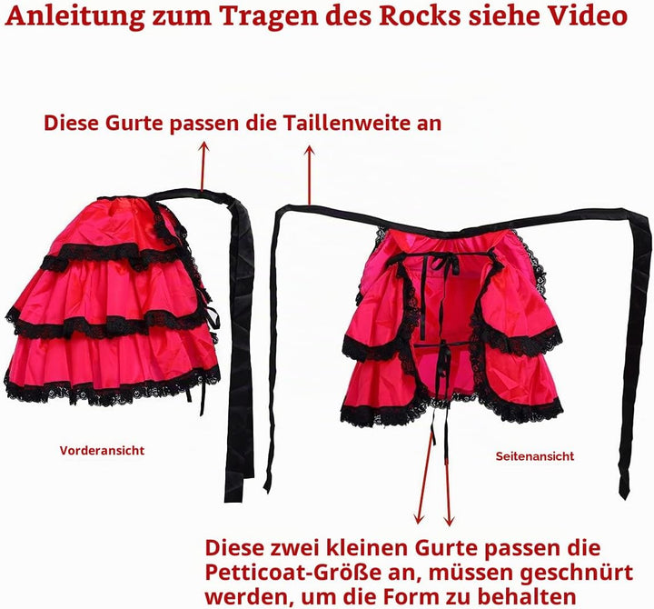 COSDREAMER Damen viktorianischer Petticoat Gothic Steampunk Rüschen Korsett Crop Hoop Rock, Burgunde