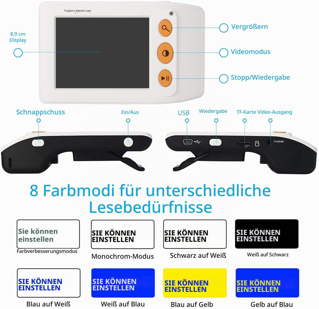 Digitale Mobile Lupe mit 3,5-Zoll-LCD-Bildschirm - Bietet eine 25-fache Textvergrösserung für eine e