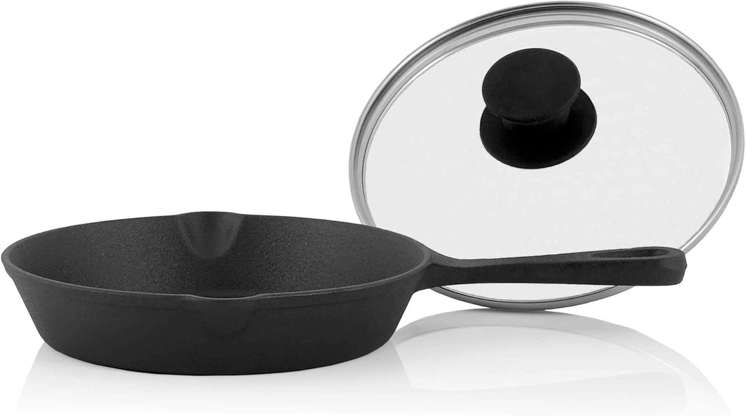 BBQ-Toro Gusseisen Grillpfanne mit Glasdeckel (Ø 19 cm) | Gusseisenpfanne, Grillbratpfanne, Bratpfan
