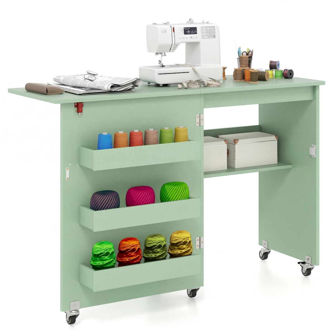 GIANTEX Nähtisch klappbar, Nähmaschinentisch auf Rollen, Nähtisch für Nähmaschine, Nähschrank Holz,