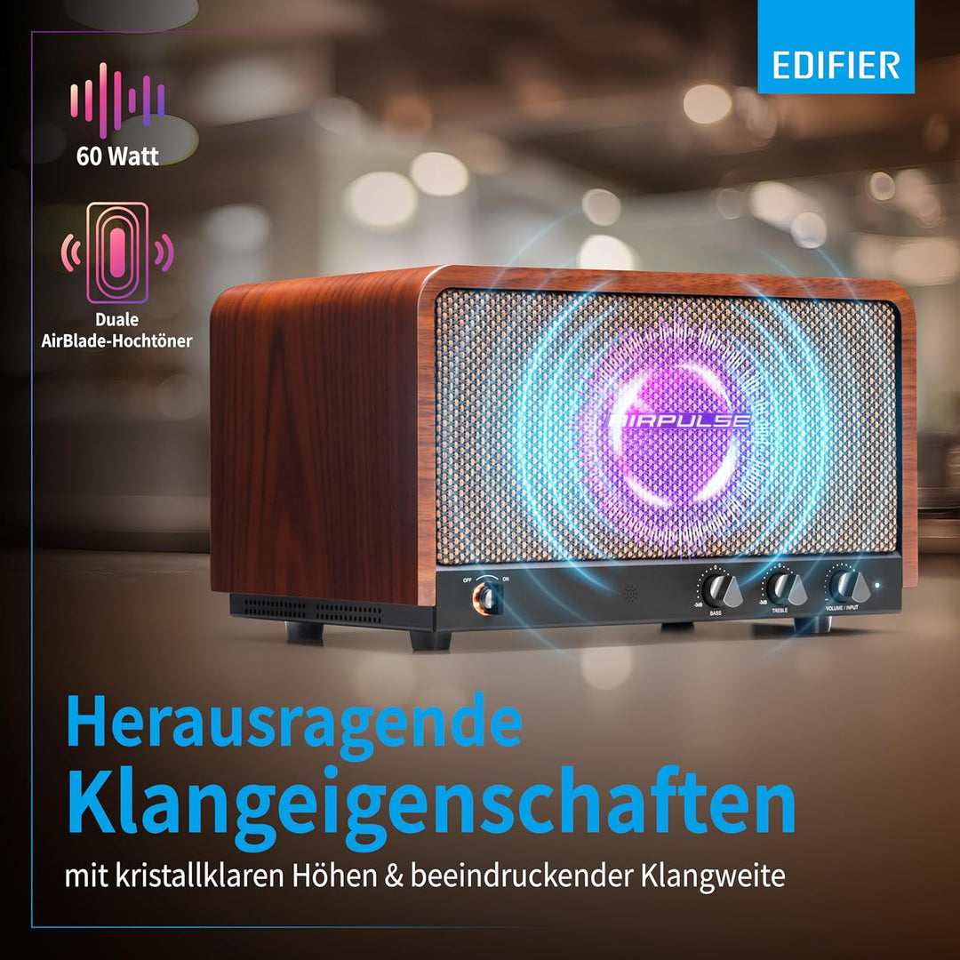 Edifier AIRPULSE P100X - Multitreiber Lautsprechersystem (60W) im Retro-Look mit Bluetooth 5.1 (aptX
