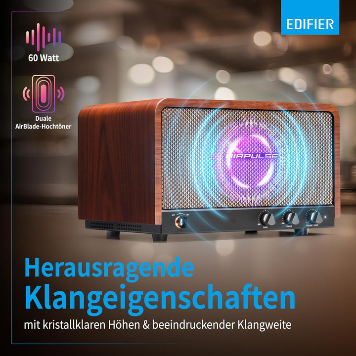 Edifier AIRPULSE P100X - Multitreiber Lautsprechersystem (60W) im Retro-Look mit Bluetooth 5.1 (aptX