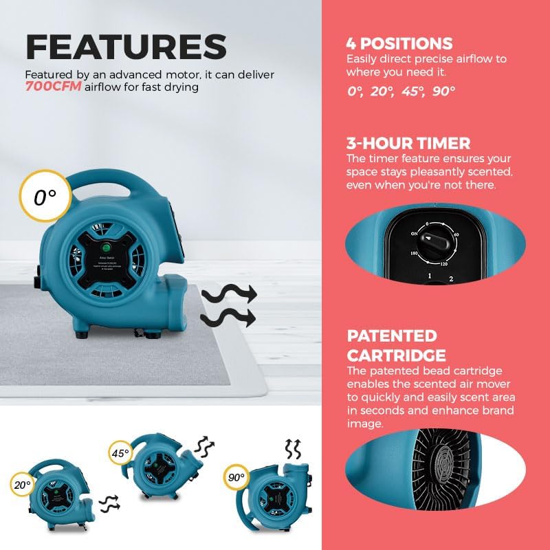 XPower Mighty Centrifugal Air Mover, Carpet Dryer, Floor Fan, Blower, Stackable, Daisy Chain, for Wa